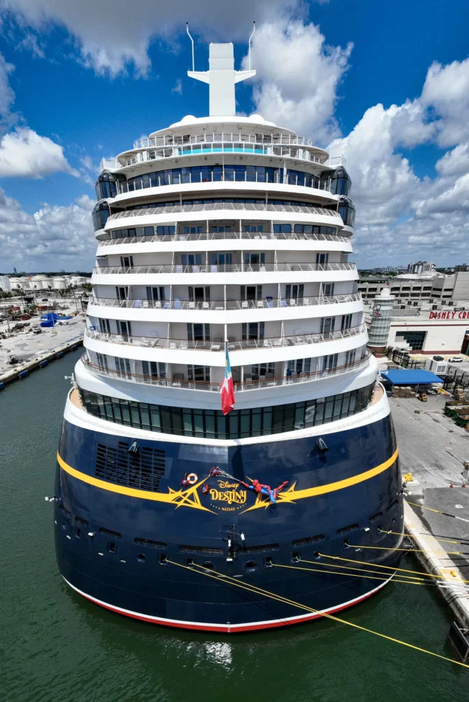 Cruise ship viewed from above the bow