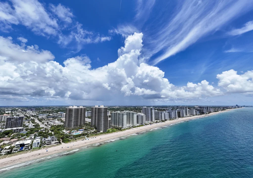 Beachfront towers and a sweeping shoreline