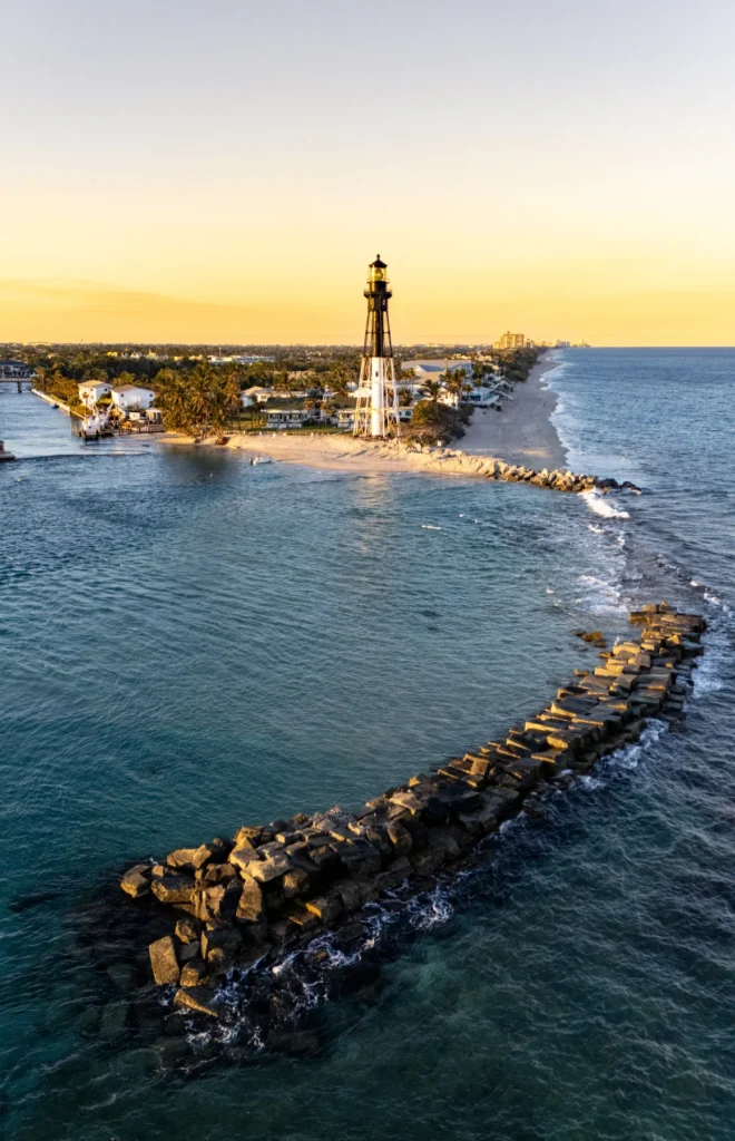 Lighthouse and breakwater along the coast