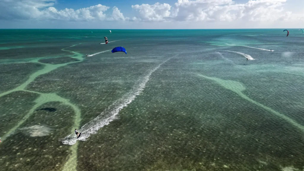 Shallow-water patterns and a kiteboarder