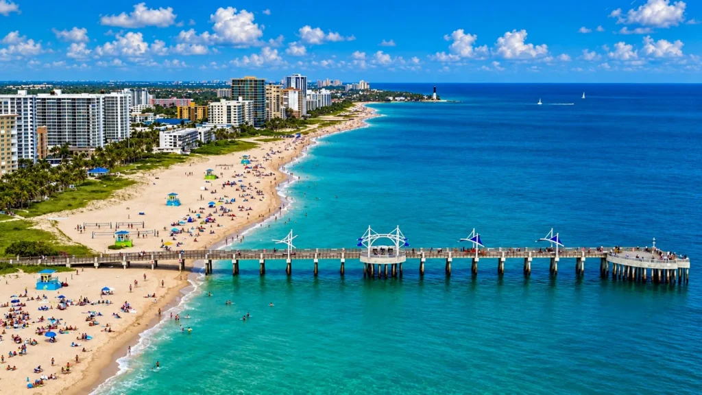 Beach, pier and neighboring towers