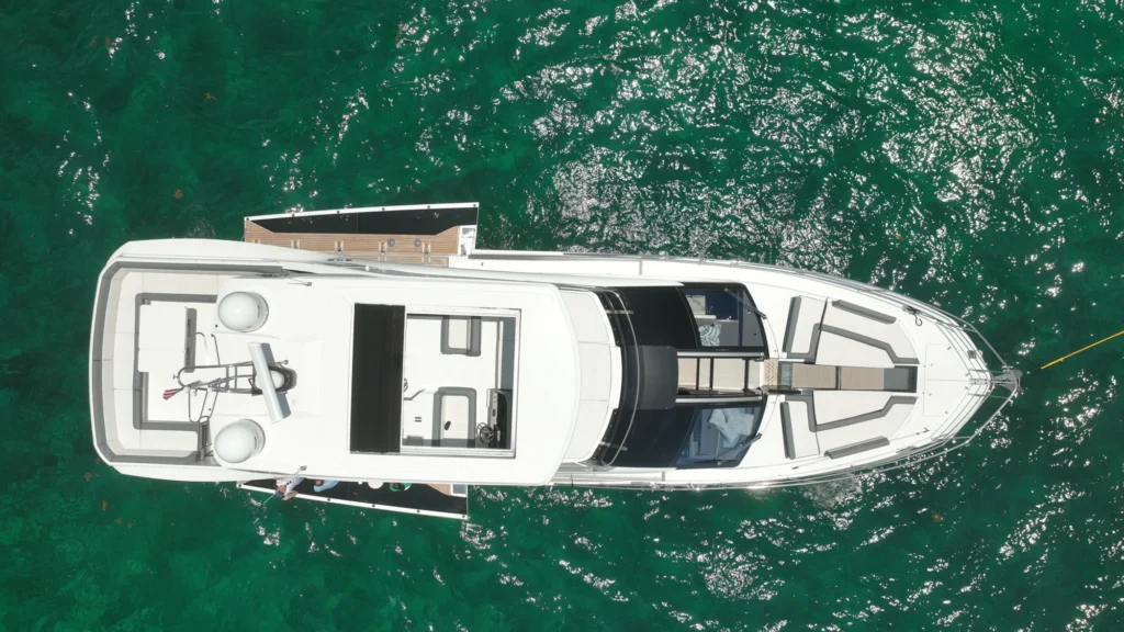 Overhead view of a motor yacht