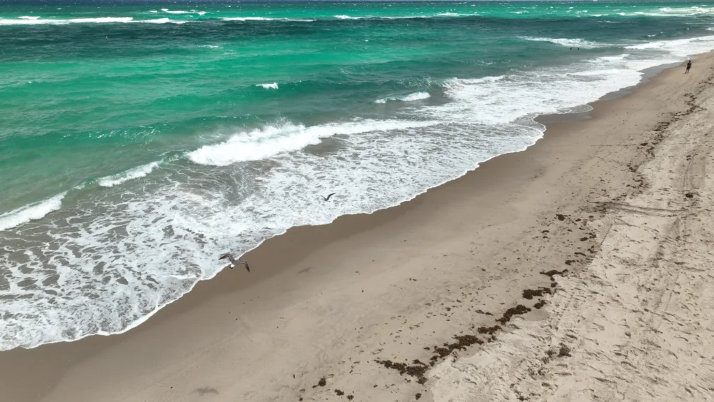 Waves meeting a sandy beach