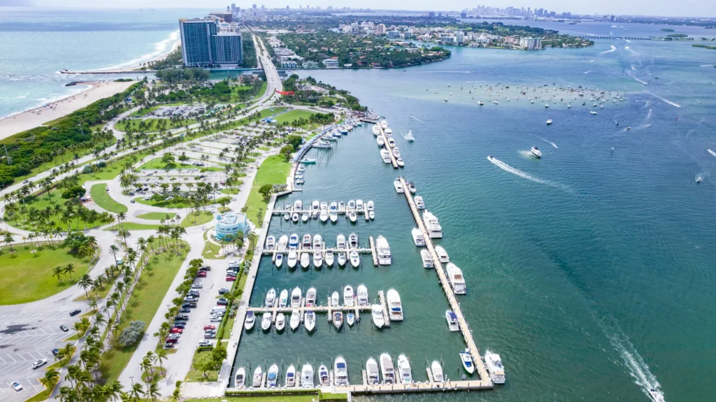 Marina berths and the surrounding coastal district