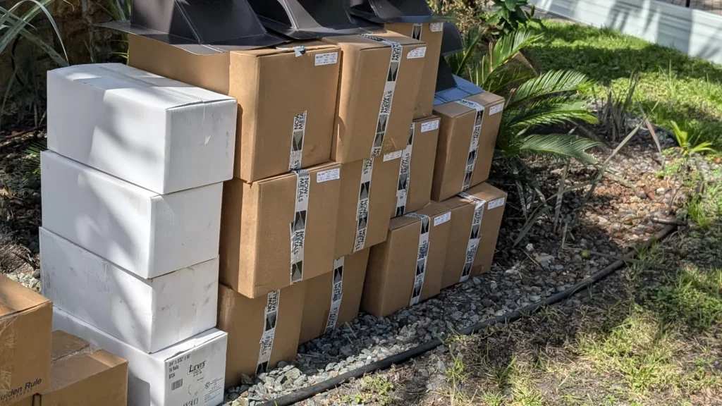 Boxed construction materials at the site