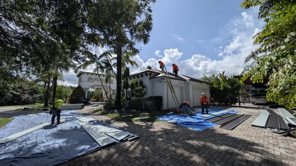 Building exterior and roof work area