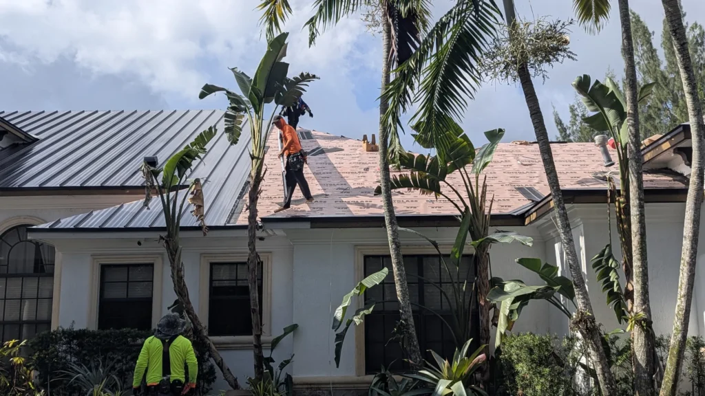 Roof installation across the building frontage