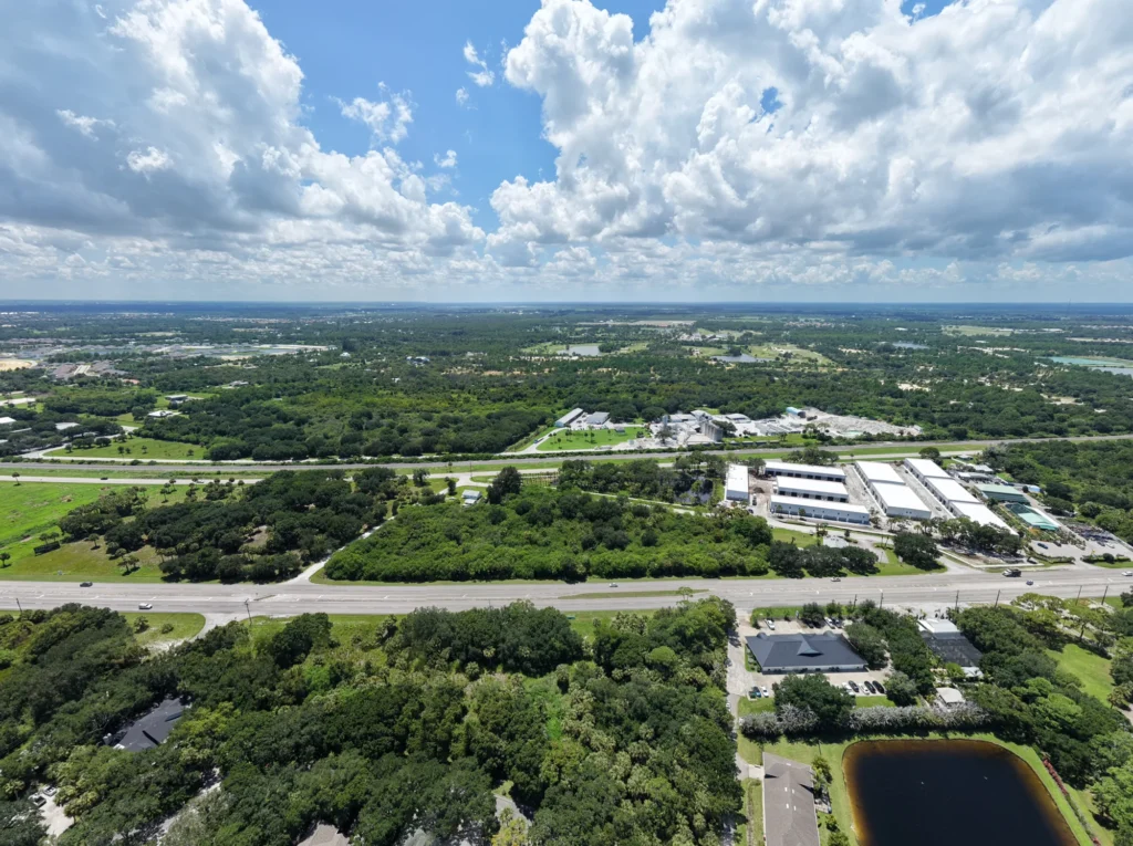 Wide view of development areas and road access
