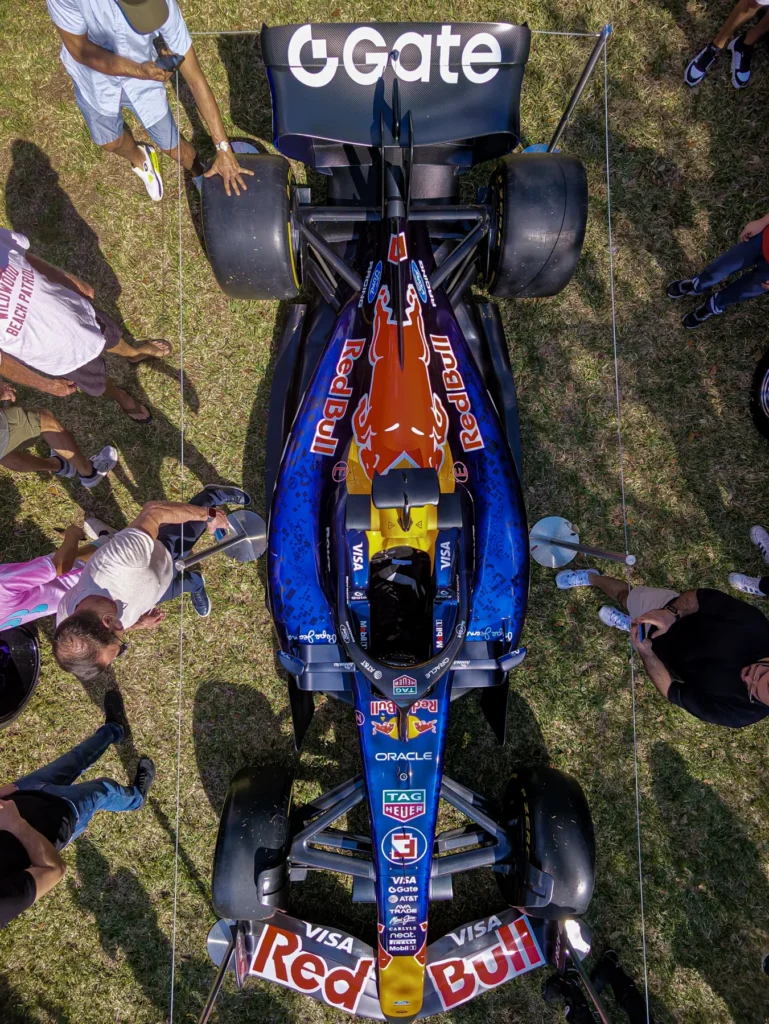 Overhead view of a racing car display