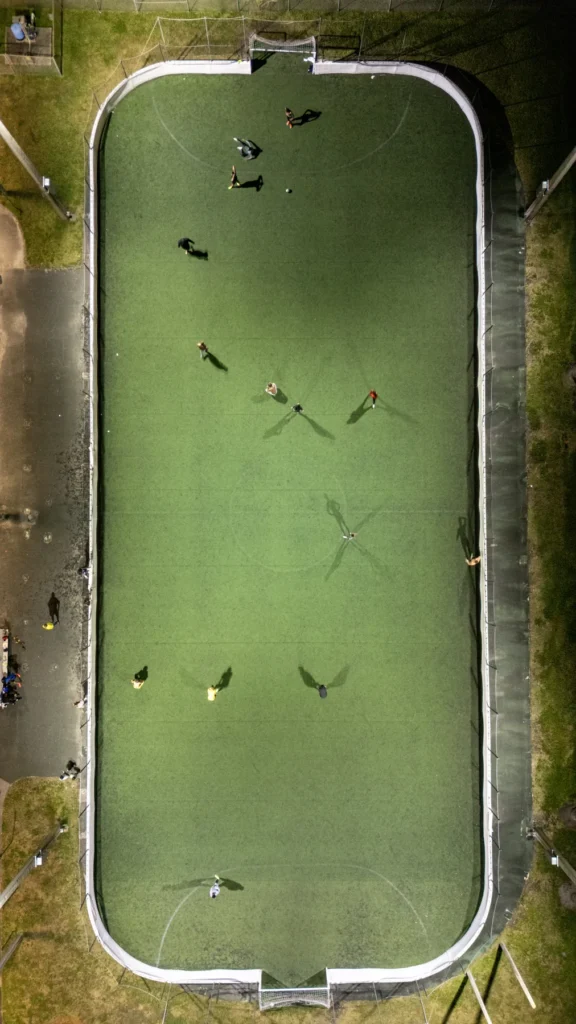 Overhead view of an illuminated outdoor rink