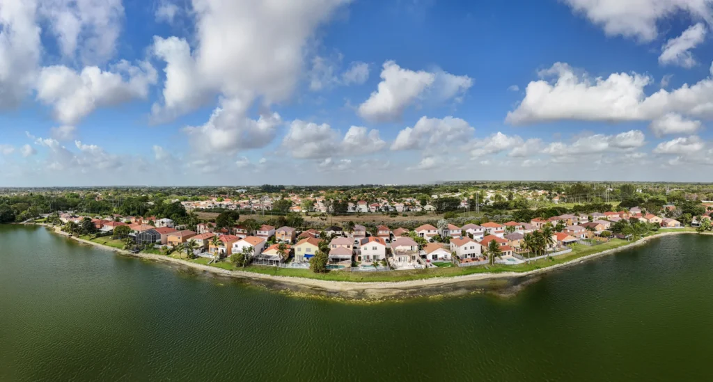 Aerial view of a residential peninsula