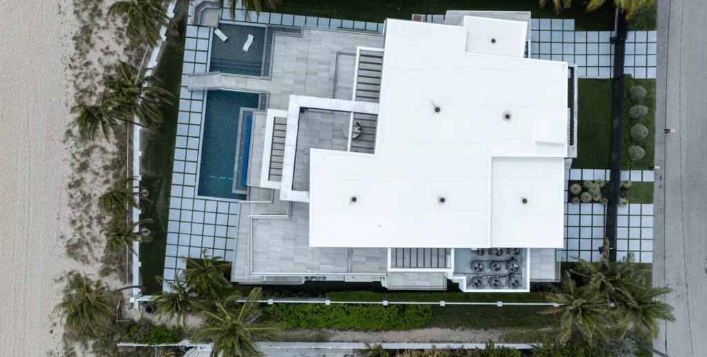 Overhead view of a contemporary white roof
