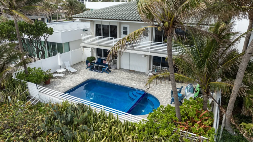 Exterior view of a beachfront property