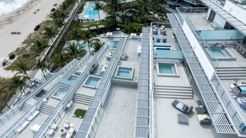 Terraces and pool areas viewed from above