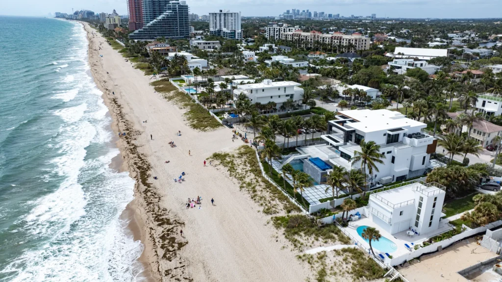 Beachfront properties along the shoreline