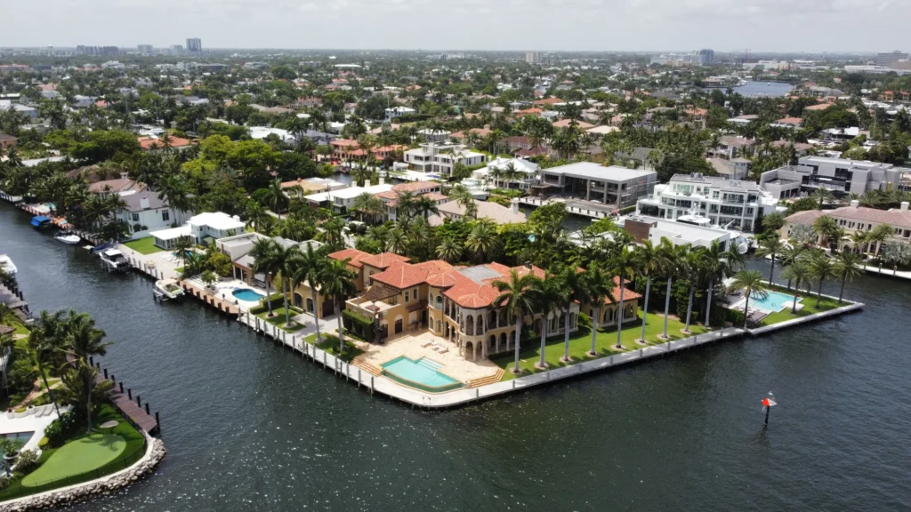 Residential neighborhood around a waterway