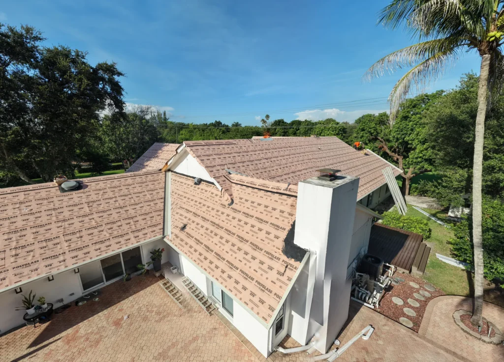 Roof surfaces and chimney viewed obliquely